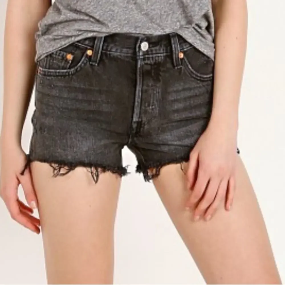 Levi’s 501 Trashed Black Denim Button Front Cut Offs